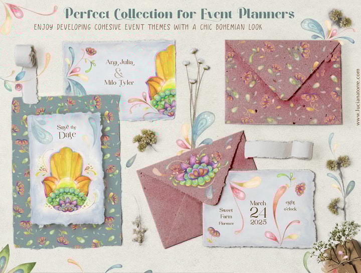 Watercolor floral illustrations and botanical patterns clip art set