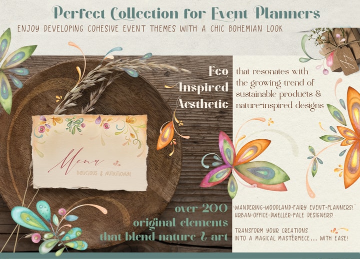 Watercolor floral illustrations and botanical patterns clip art set