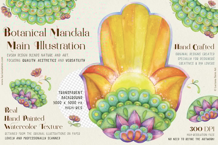 Watercolor floral illustrations and botanical patterns clip art set