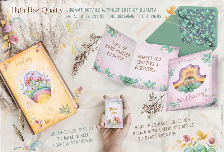 botanical motifs and floral clip art to sell POD products