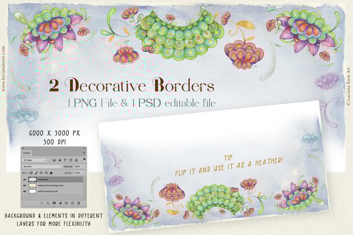 watercolor hand-painted decorative borders to create your own stationery!