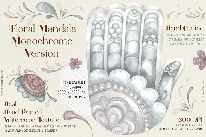 Botanical clip art and Floral svg icons for POD products in Mandala compositions