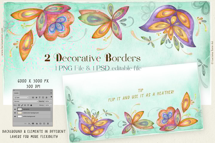 watercolor hand-painted decorative borders to create your own stationery!